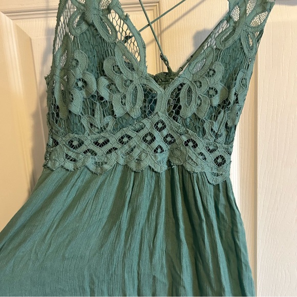 Free People Adella Slip Sage Blue Lace ruffle Teal Lace Mini Dress - Picture 7 of 10